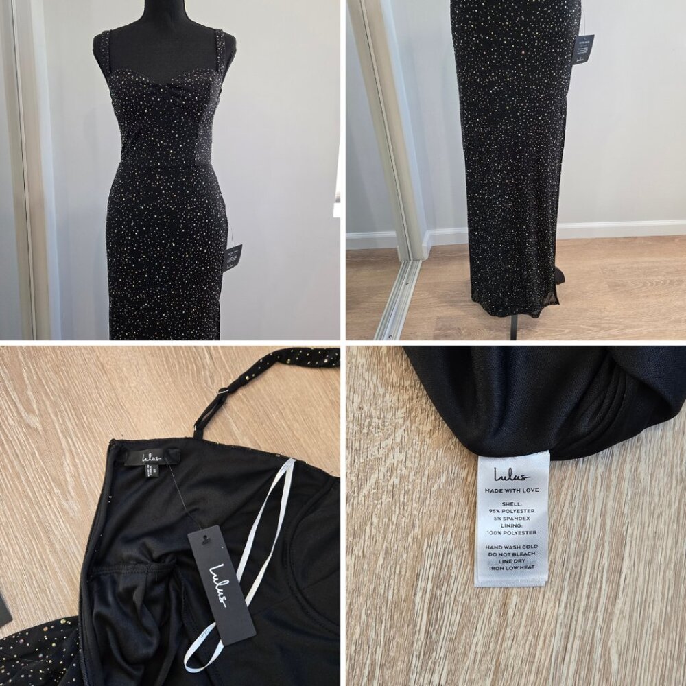 Lulus Black Rhinestone Maxi Dress Small New With Tags Missing Some Rhinestones - Picture 16 of 16